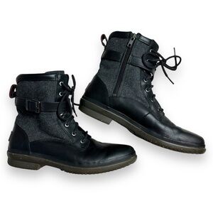 UGG black leather and felt lace-up winter boots sz 10